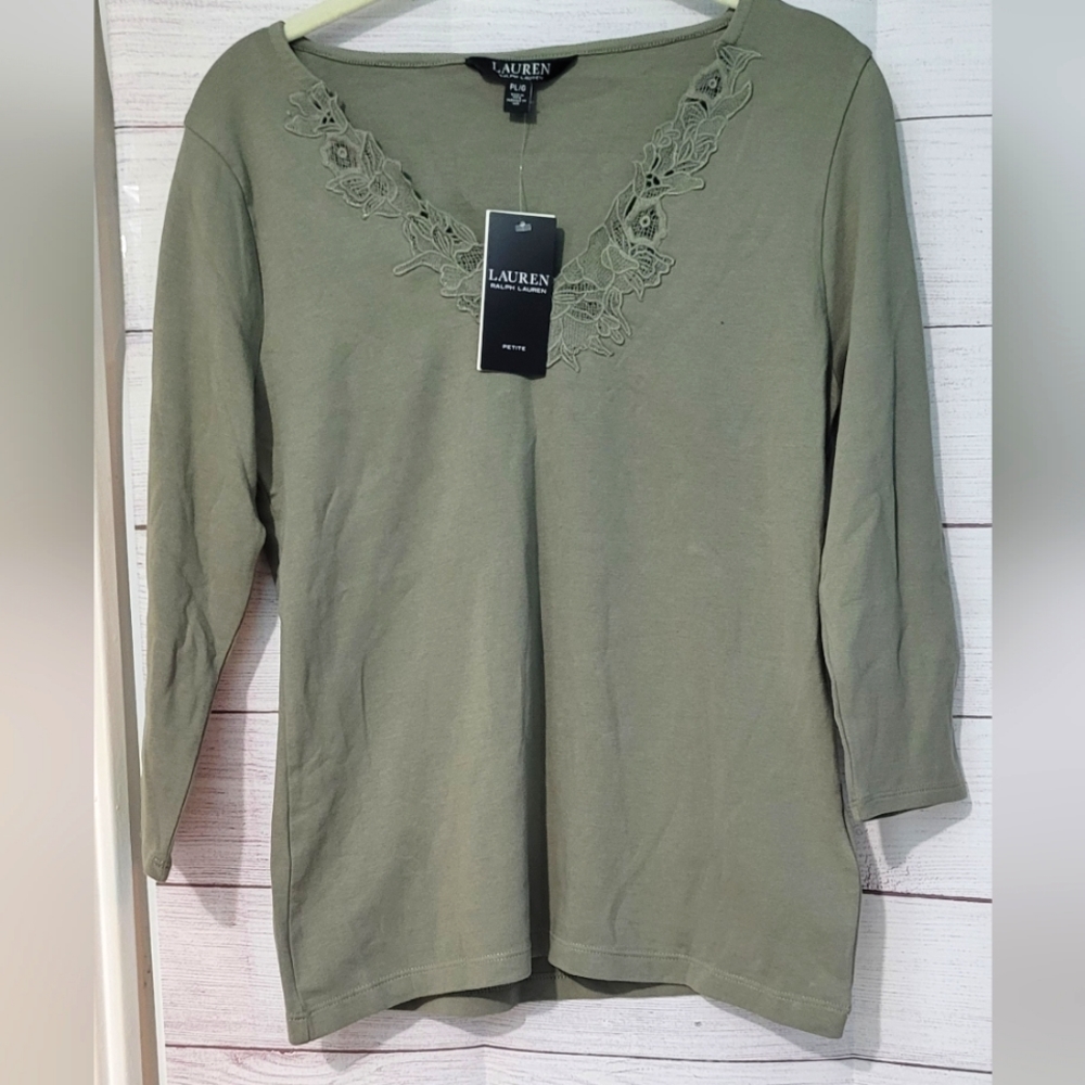 Nwt Ralph Lauren Olive 🫒 Green Henley With Embroidery 🪡 Details Size LP